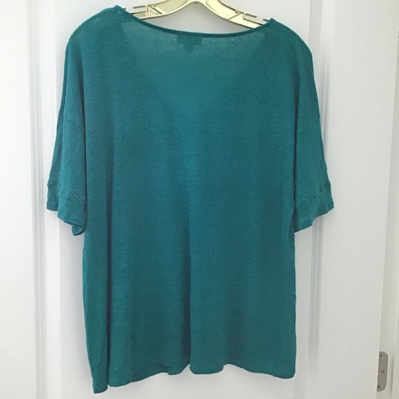 J. Jill Love Linen Teal V-Neck Top - Picture 3 of 5